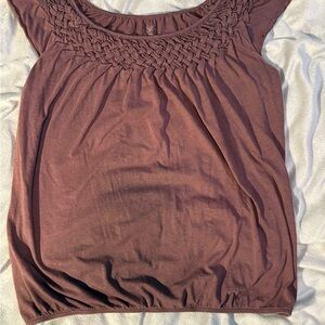 Ann taylor loft Smocked Yoke Cap Sleeve Top — Plum